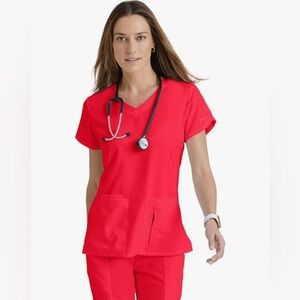 Barco Grey’s Anatomy Red V-Neck Scrub Top- Medium